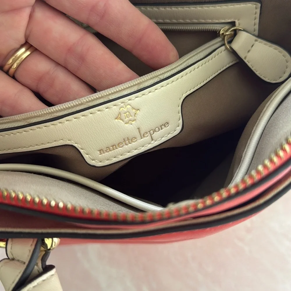 Nanette Lepore Orange and Ivory Satchel Bag